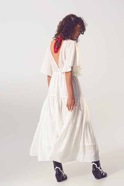Maxi Vestido Smock Cuello en V Blanco