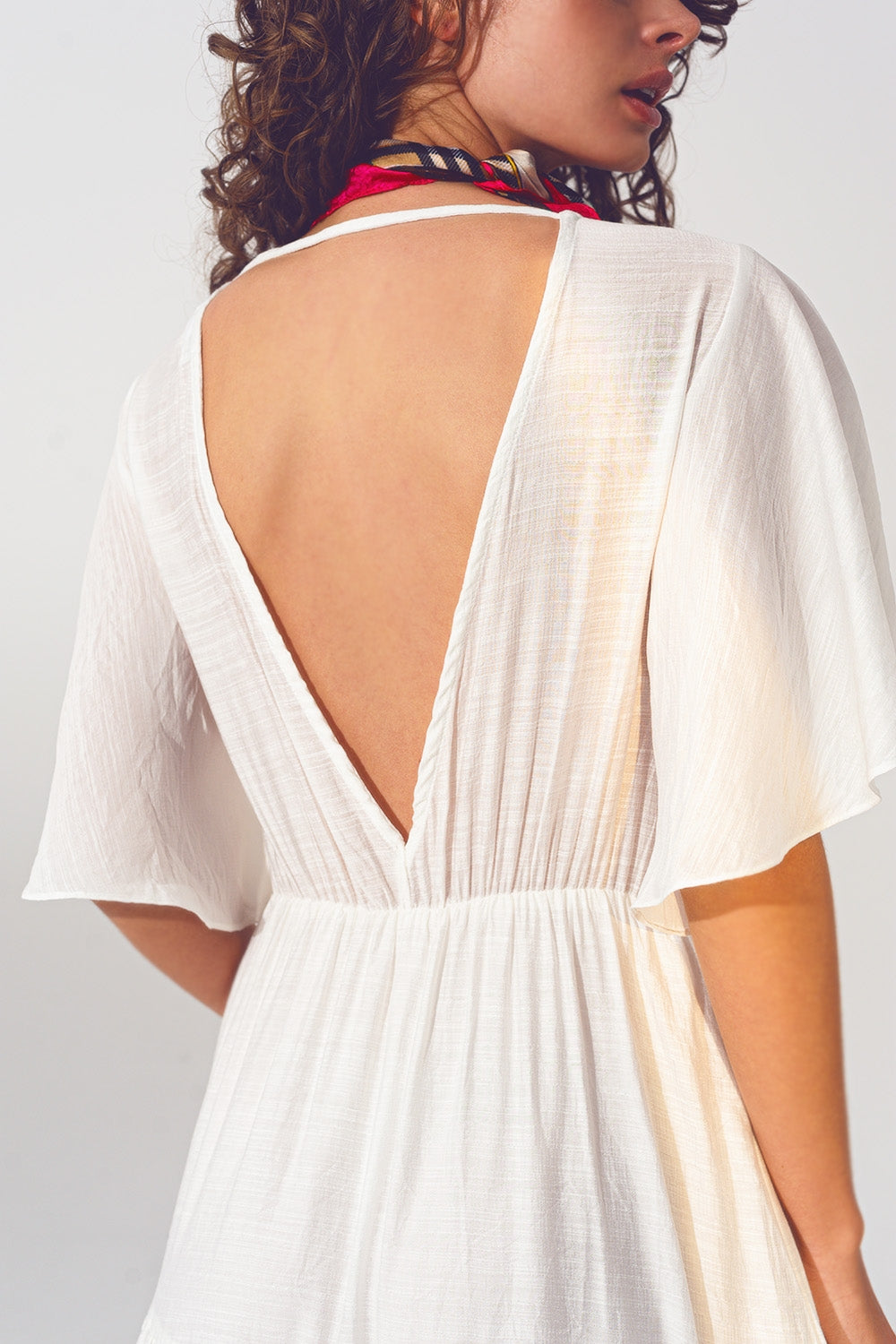 Maxi Vestido Smock Cuello en V Blanco