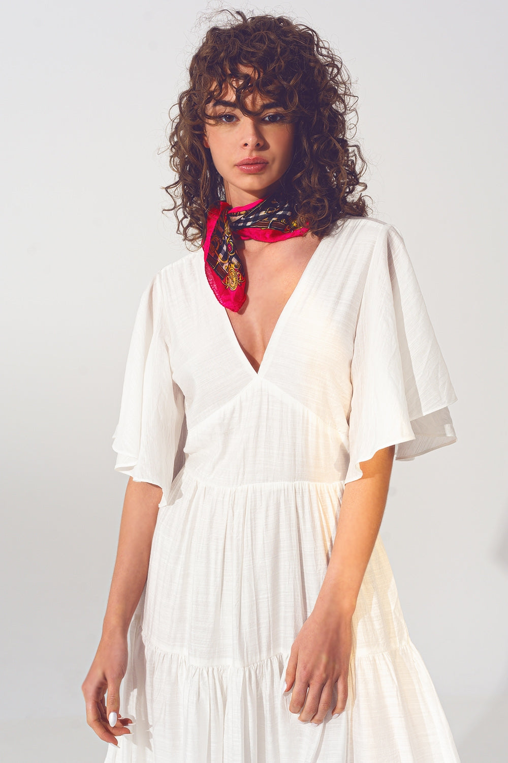Maxi Vestido Smock Cuello en V Blanco