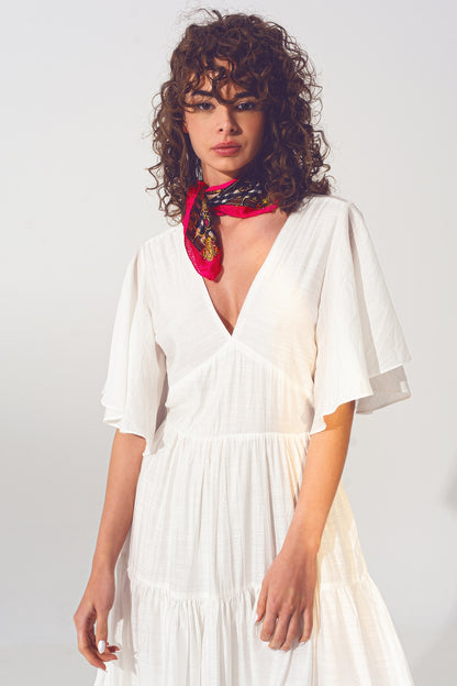 Maxi Vestido Smock Cuello en V Blanco
