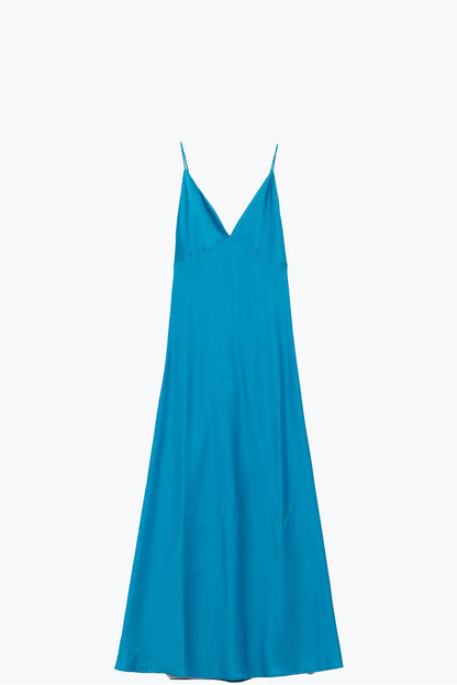Maxivestido de satén con tirantes en azul