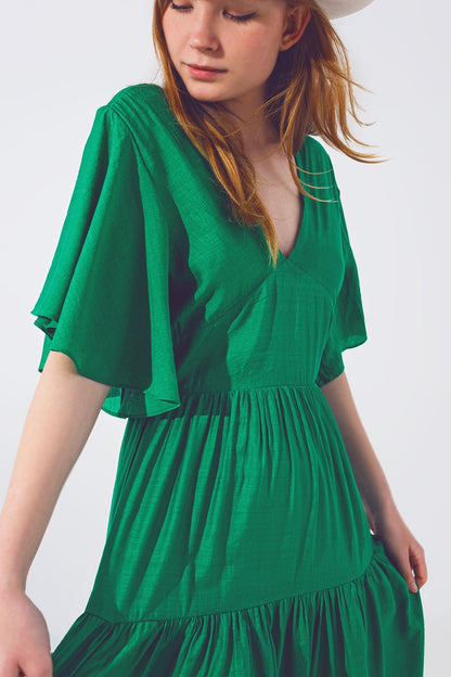 Maxivestido Smock Cuello en V Verde