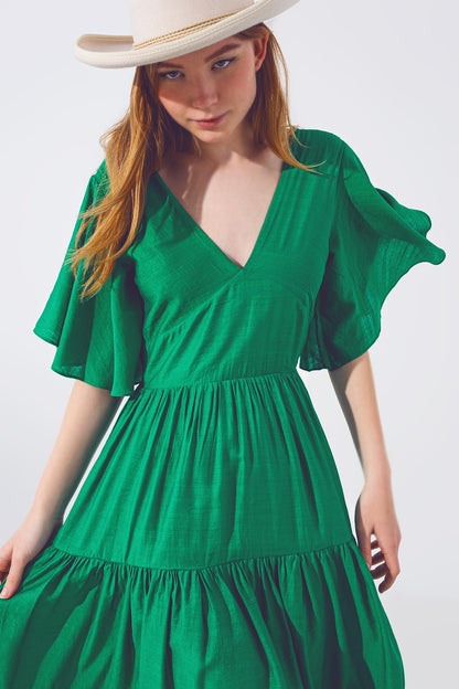 Maxivestido Smock Cuello en V Verde