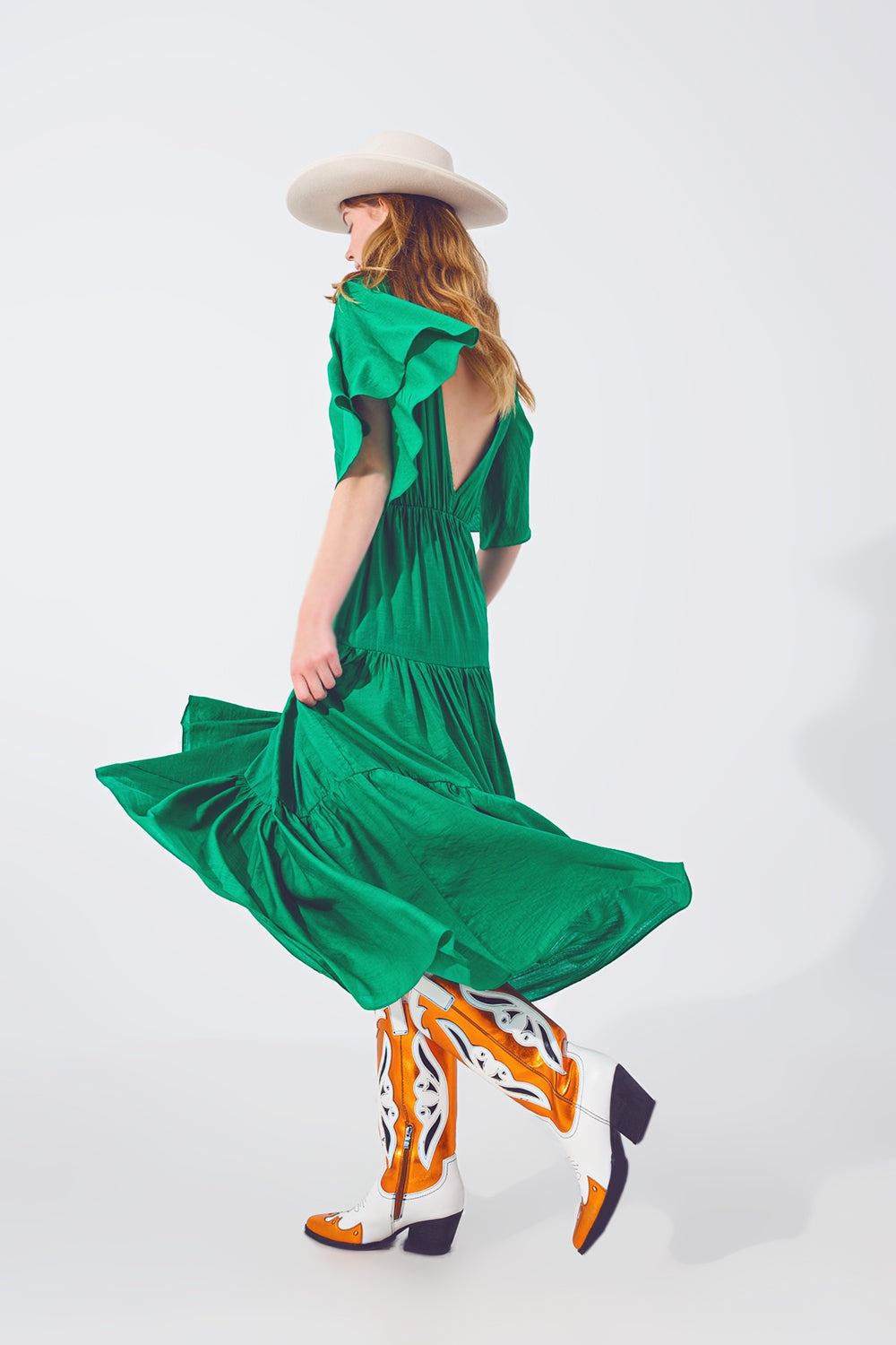 Maxivestido Smock Cuello en V Verde