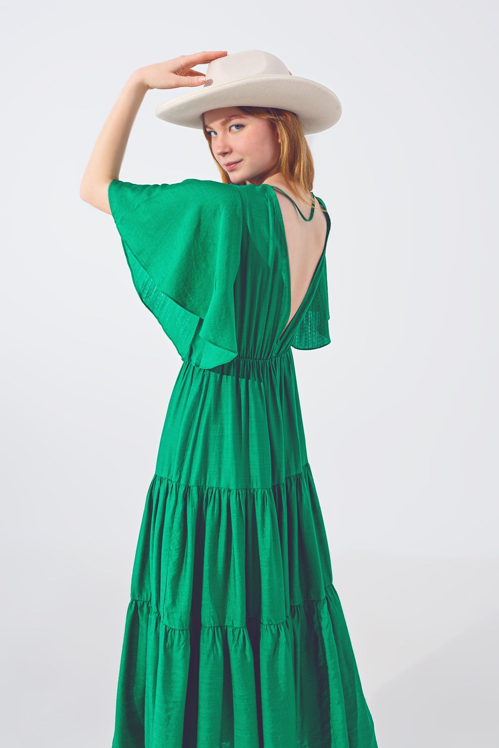 Maxivestido Smock Cuello en V Verde