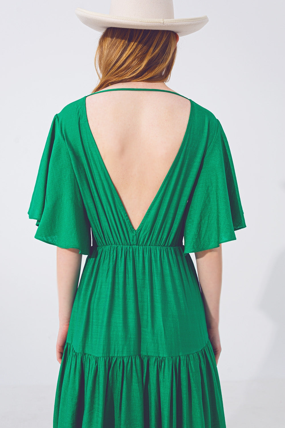 Maxivestido Smock Cuello en V Verde
