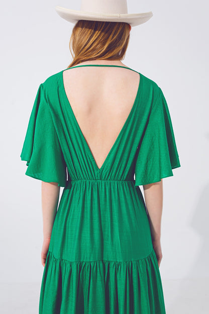 Maxivestido Smock Cuello en V Verde