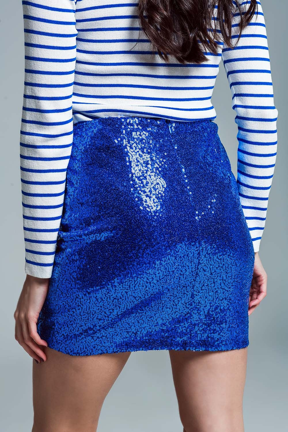Mini Falda Bodycon de Lentejuelas Azul Pequeña