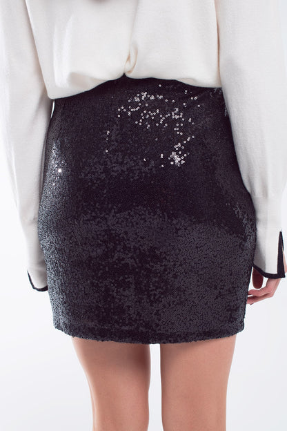 Mini Falda Bodycon de Lentejuelas Negras Pequeñas