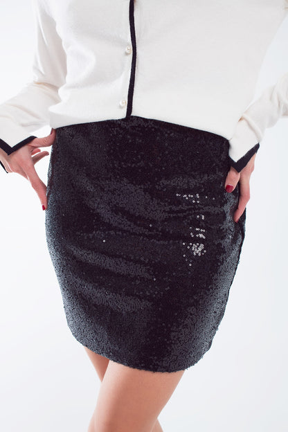 Mini Falda Bodycon de Lentejuelas Negras Pequeñas