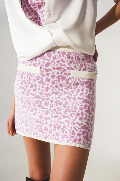 Mini falda de punto ligero en estampado animal lila