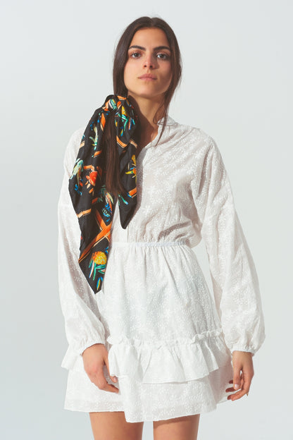 Mini Vestido bordado con Volantes en Blanco