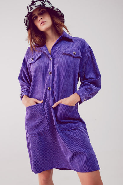 Q2 Mini vestido camisero de pana en morado