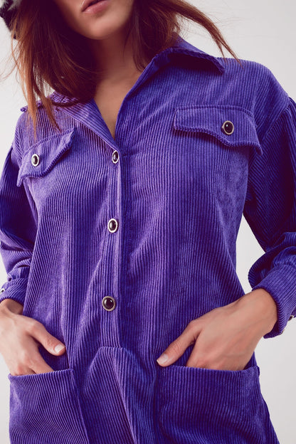 Mini vestido camisero de pana en morado