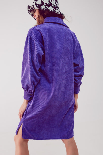 Mini vestido camisero de pana en morado