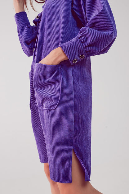 Mini vestido camisero de pana en morado
