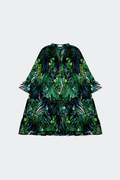 Q2 Mini vestido con estampado de hojas verdes