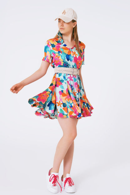 Q2 Mini vestido en saten suave estampado flores