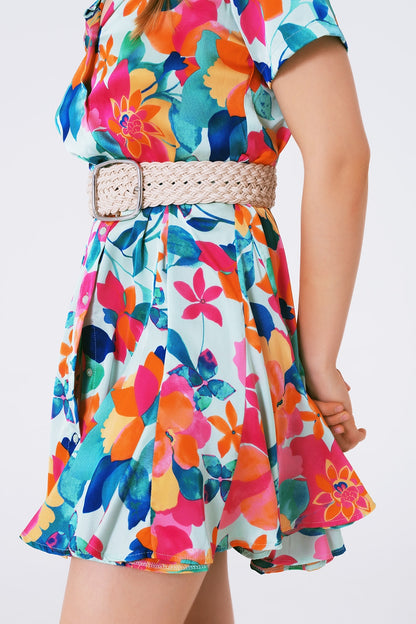 Mini vestido en saten suave estampado flores
