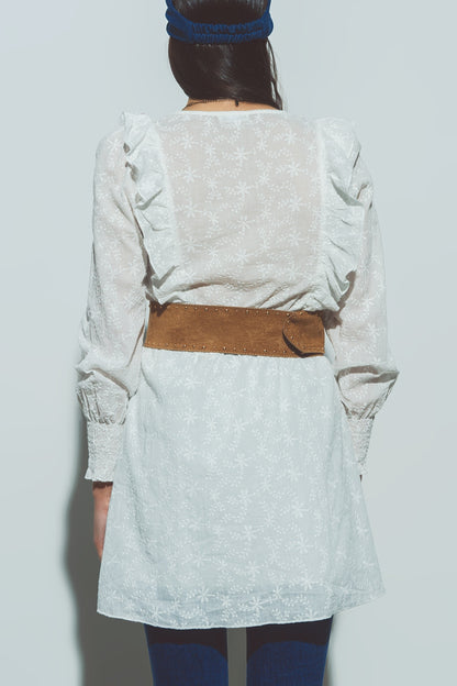 Mini Vestido Floral Texturizado Blanco