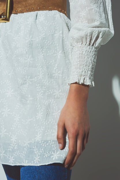 Mini Vestido Floral Texturizado Blanco