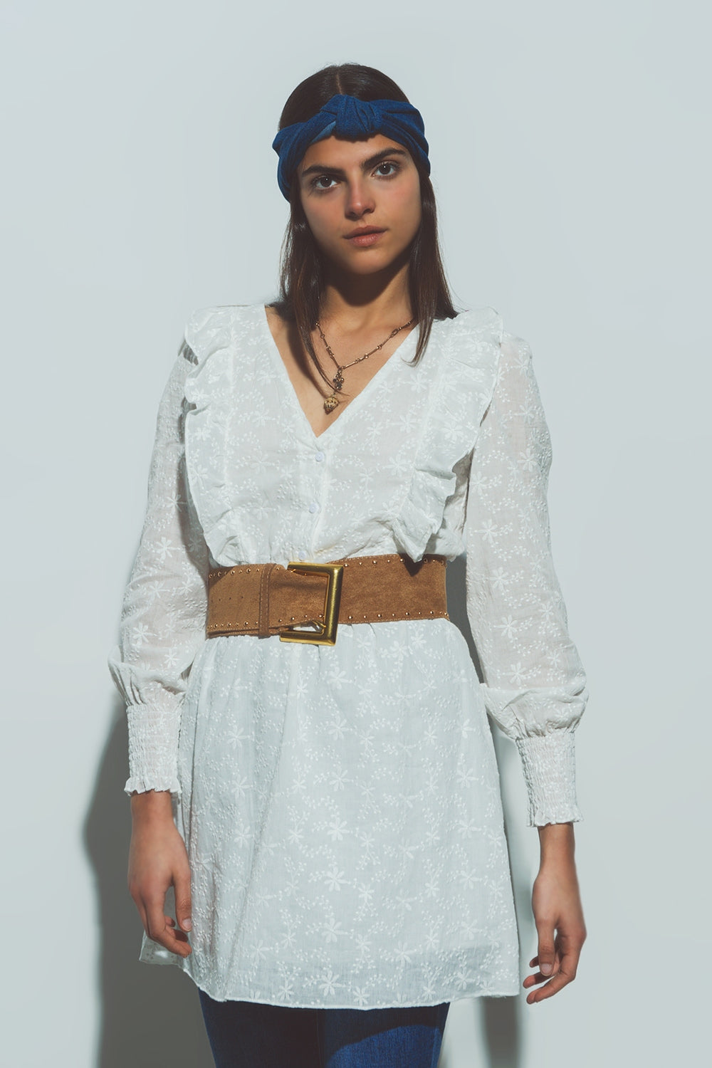 Mini Vestido Floral Texturizado Blanco