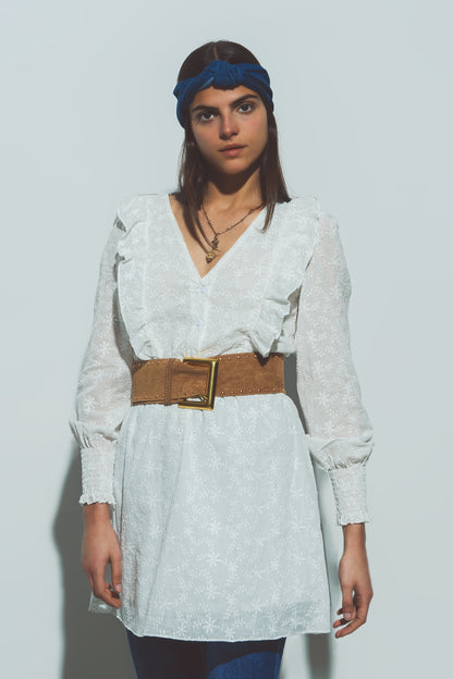 Mini Vestido Floral Texturizado Blanco