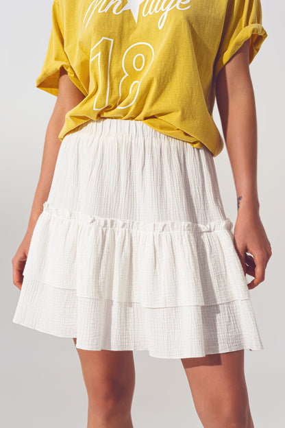 Minifalda con Volantes Texturizados en Blanco