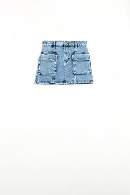 minifalda mid wash con bolsillos cargo