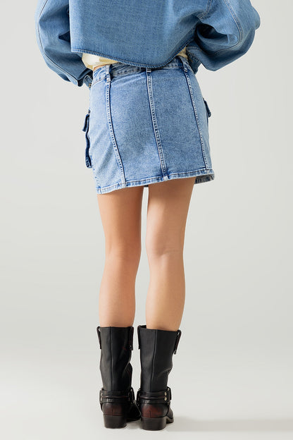 minifalda mid wash con bolsillos cargo