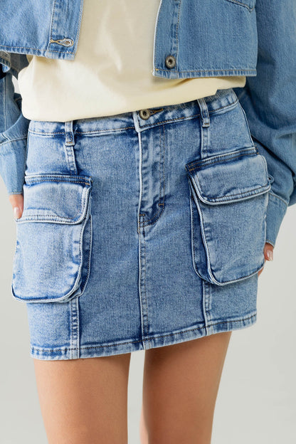 minifalda mid wash con bolsillos cargo