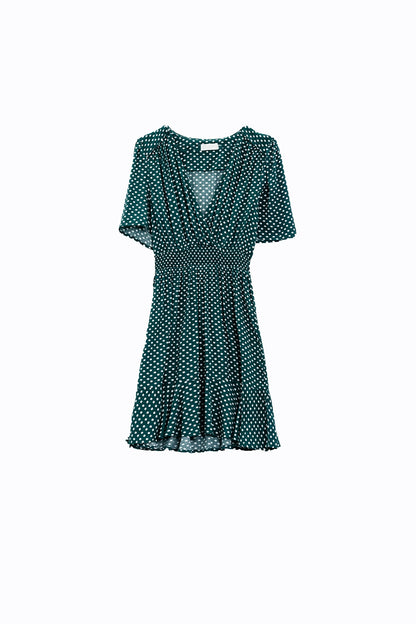Minivestido verde con cintura ceñida y estampado floral