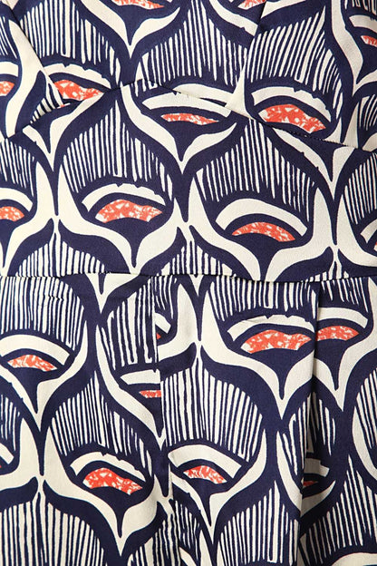 Mono corto en raso estampado azul marino