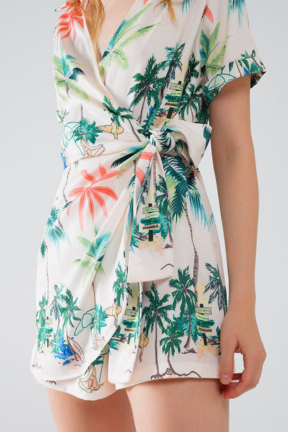Mono crema con estampado playero y top cruzado