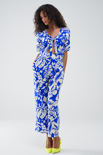 Q2 Mono Floral De Manga Corta En Azul
