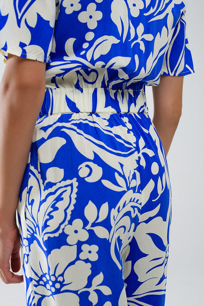 Mono Floral De Manga Corta En Azul