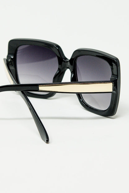 negro Gafas de sol cuadradas oversize con detalle metálico dorado