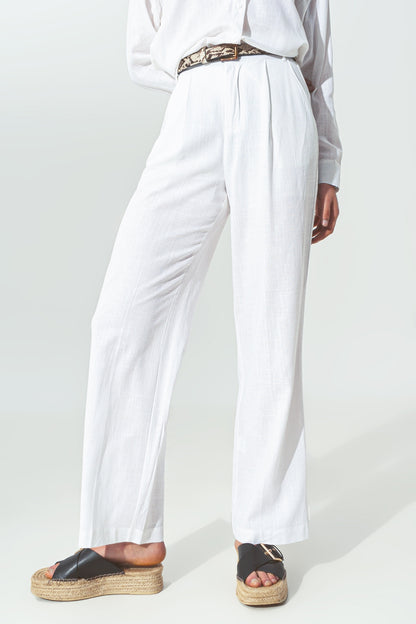 Q2 pantalón ancho de pinzas tejido algodon ligero en Blanco