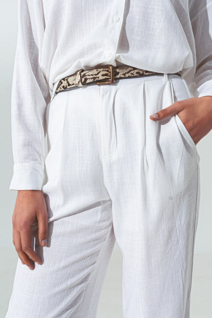 pantalón ancho de pinzas tejido algodon ligero en Blanco