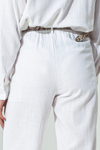 pantalón ancho de pinzas tejido algodon ligero en Blanco