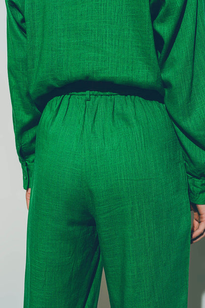 pantalón ancho de pinzas tejido algodon ligero en verde