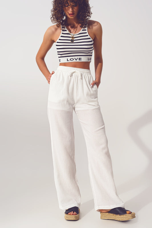 Q2 Pantalón Ancho Texturizado en Blanco