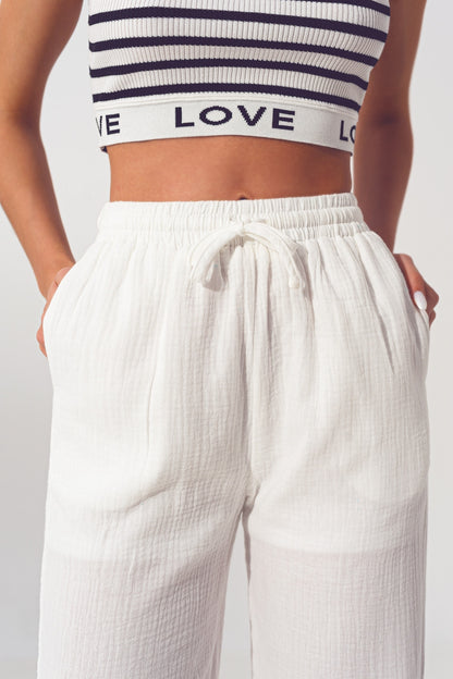 Pantalón Ancho Texturizado en Blanco