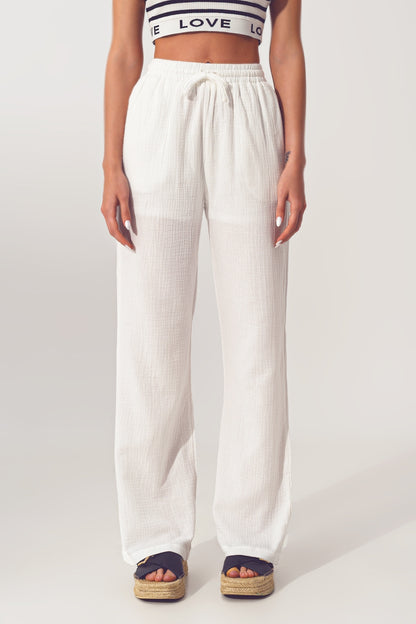 Pantalón Ancho Texturizado en Blanco