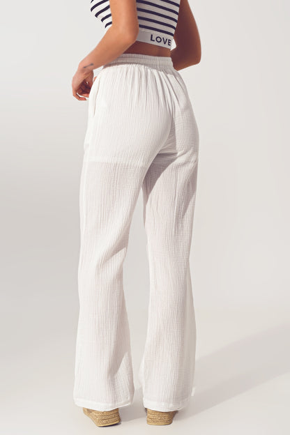 Pantalón Ancho Texturizado en Blanco