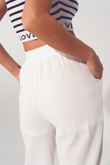 Pantalón Ancho Texturizado en Blanco
