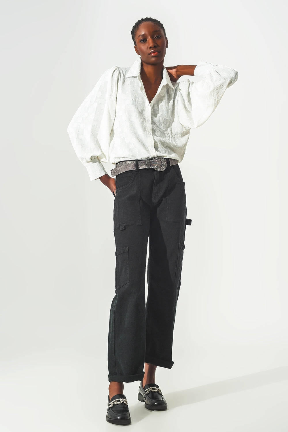 Pantalón Cargo Recto en Negro