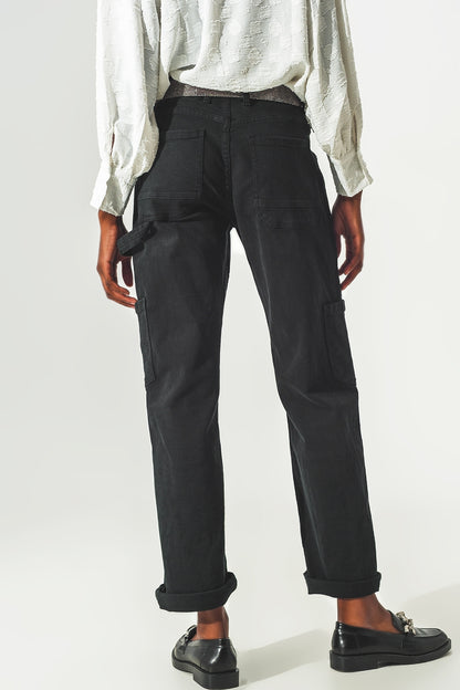 Pantalón Cargo Recto en Negro