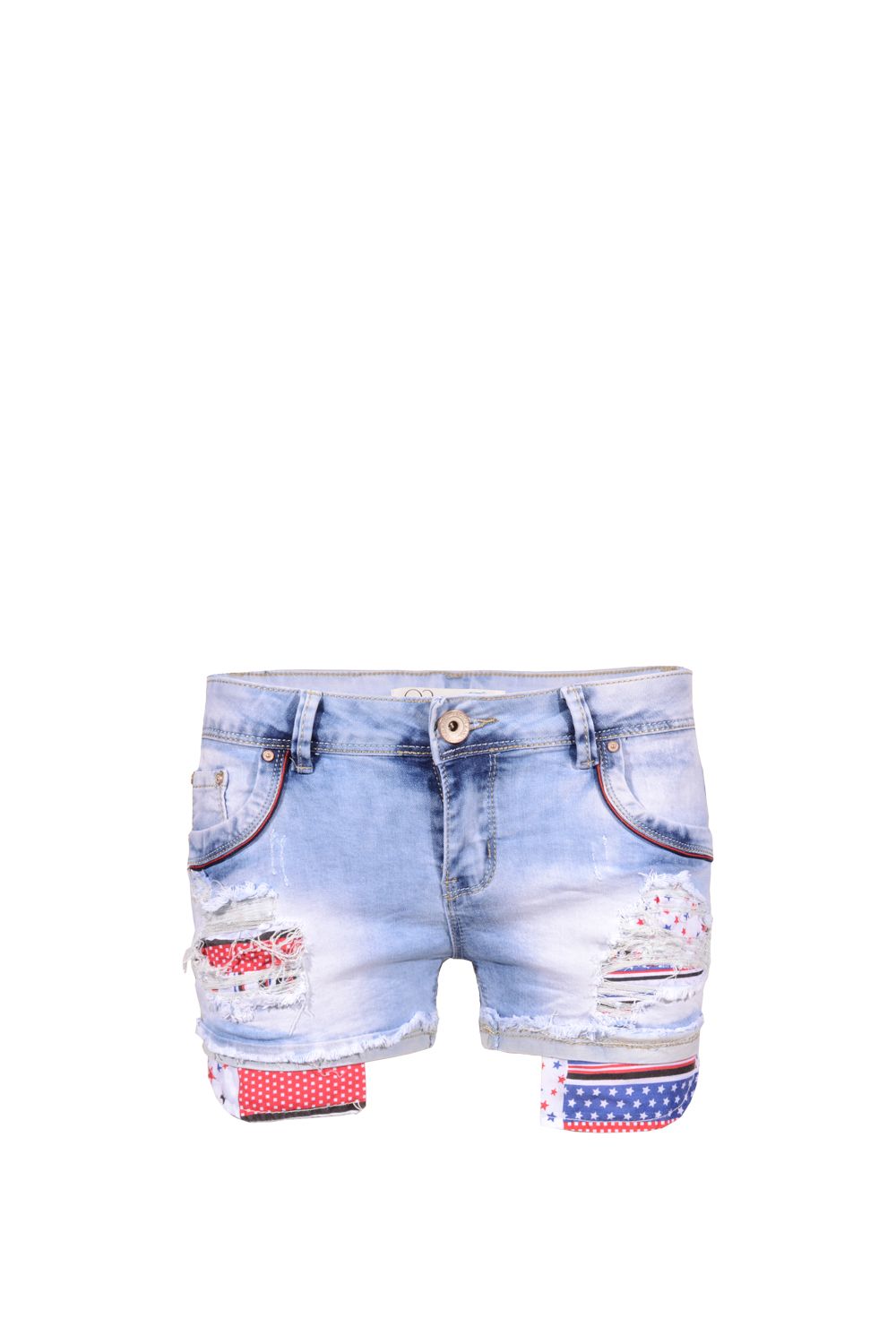 Pantalón corto vaquero con bolsillo a rayas