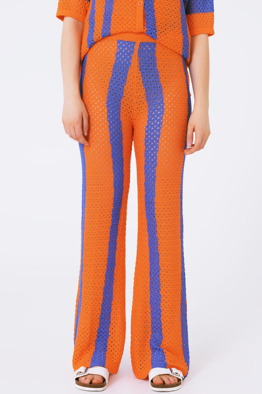 Q2 pantalon de crochet a rayas naranja